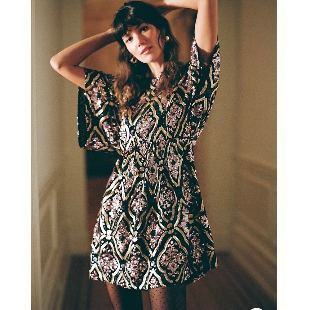 Anthropologie multi-color sequin tunic dress